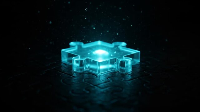 Glowing puzzle piece connecting strategy and solution for business and technology