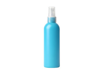 A light teal plastic spray bottle, isolated on a black background, presents a simple, clean design.