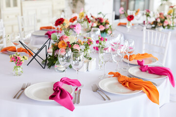 Elegant Wedding Table with Colorful Floral Decoration