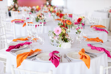 Elegant Wedding Table with Colorful Floral Decoration	