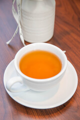 Hot tea on the dining table during lunch