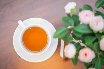 High angle view of apple tea at lunch