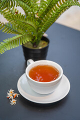 Hot tea on the dining table during lunch