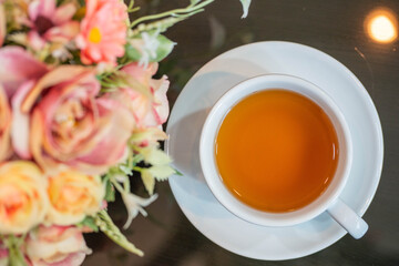High angle view of apple tea at lunch
