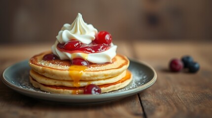 Fluffy masa pancakes with wipped cream