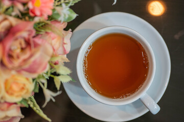 High angle view of apple tea at lunch
