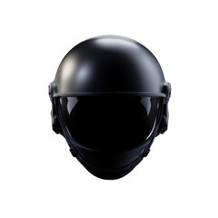 Fototapeta premium Sleek black motorcycle helmet with visor against black background