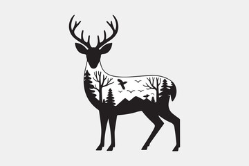 deer forest silhouette  vector