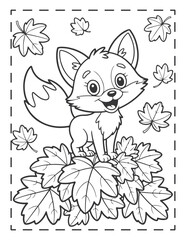 Thanksgiving and Fall Coloring Pages,  Fox on Maple Leaves Autumn Coloring Page