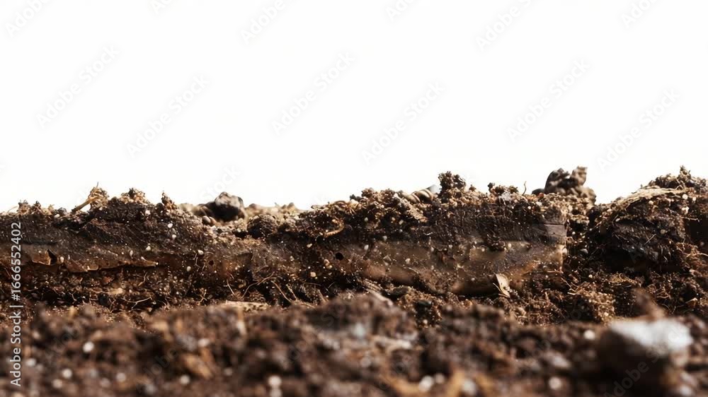 Poster a close-up view of dirt on a clean white surface, suitable for using in a variety of contexts includ