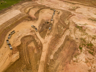 High angle view land ground and truck