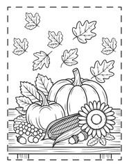 Thanksgiving and Fall Coloring Pages, Harvest Pumpkins, and Basket Coloring Page