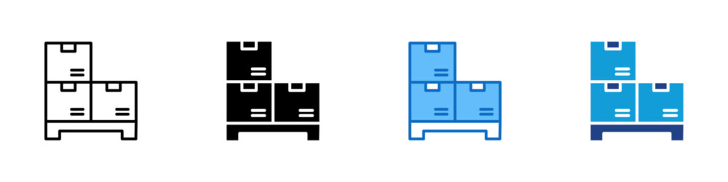 Warehouse Storage Sheet Multiple Style Icon Vector Design - Stacked boxes on a pallet, illustrating warehouse storage, inventory management, or bulk logistics
