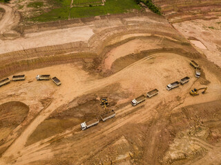 High angle view land ground and truck