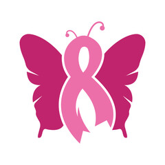 Pink Ribbon Butterfly Logo – Breast Cancer Awareness Symbol, Hope, Charity and Women’s Health Icon