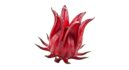 Isolated roselle flower hibiscus sabdariffa petals calyx plant tropical tea ingredient vibrant bloom on transparent background