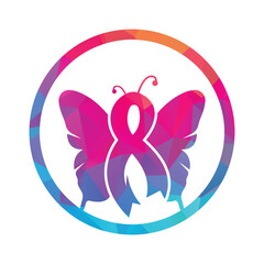 Pink Ribbon Butterfly Logo – Breast Cancer Awareness Symbol, Hope, Charity and Women’s Health Icon