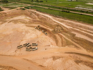 High angle view land ground and truck