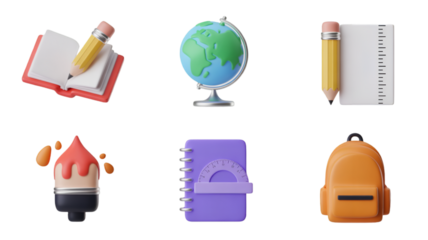 3D educational icons on transparent background school