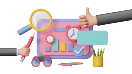 Business planning and strategy with 3D icons analysis