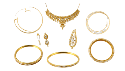 Golden Jewelry Collection, Luxury and Glamour on transparent background