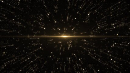 Golden light flare bursts center surrounded by sparkling moving particles. glowing trails adds energy, for celebrations, intros, cosmic visuals, luxury themes, futuristic transitions, festive videos. - Powered by Adobe