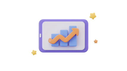 3D tablet displaying growth chart with arrow on transparent background