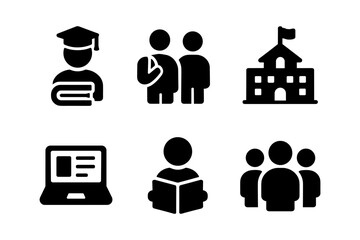 Education icons set: school, student, and online learning symbols