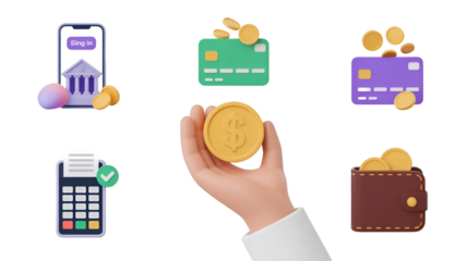 Financial Icons With Coins And Credit Cards finance