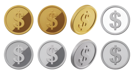 Collection of Gold and Silver Dollar Coins in Various Angles