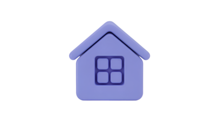Purple 3D House Icon with Square Window home symbol