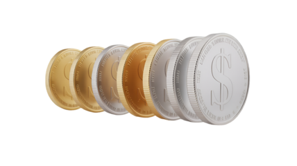 Row of Gold and Silver Coins currency money