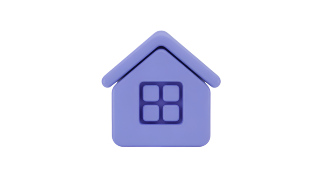 Purple 3D House Icon with Square Window home symbol