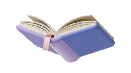 Open book with pink ribbon bookmark on transparent background