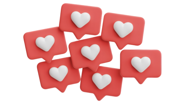 Cluster of red heart notification icons like social media