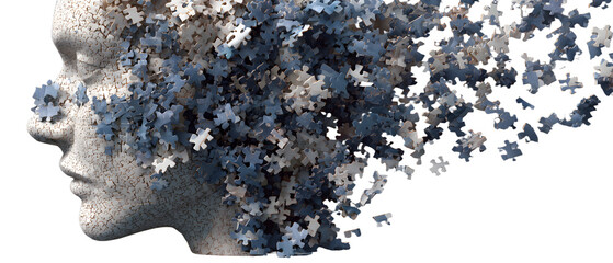 Alzheimer awareness day, dementia diagnosis, Parkinsn´s disease, memory loss dsorder, brain with puzzle ieces,