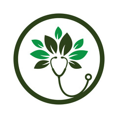 Leaf Stethoscope Logo. Eco Healthcare, Medical Nature, Wellness and Herbal Medicine Symbol Vector.