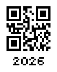 Creative 2026 design with QR code pattern and modern holiday theme. Digital vector illustration for greeting card, party invitation, festival poster, holiday banner or seasonal celebration concept.
