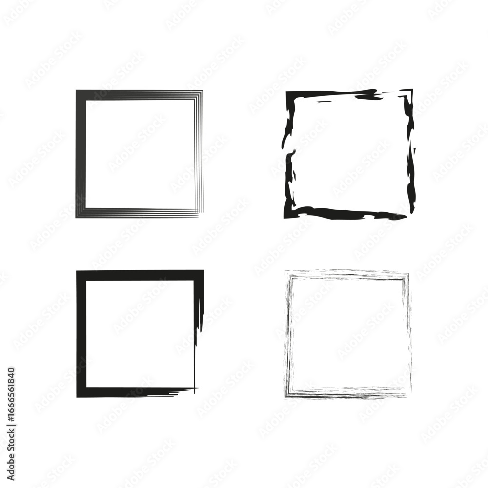 Poster set of square frames. black border elements. grunge texture borders vector. rough shape graphic. eps