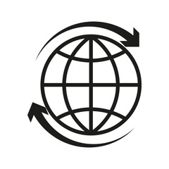 Earth globe illustration. Global rotation icon. Circular arrows symbol. Vector world graphic. EPS 10.