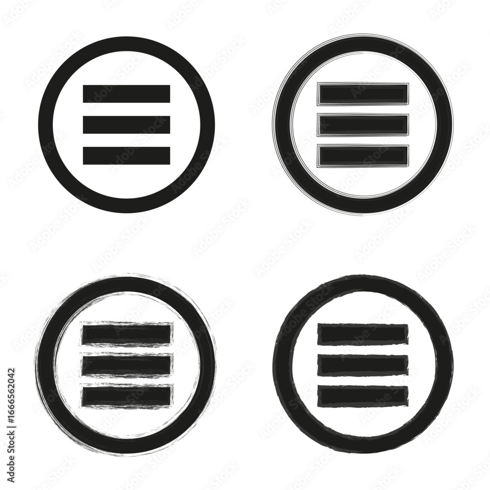 Poster three striped circles. menu icon set. horizontal lines symbol. vector web button. eps 10.