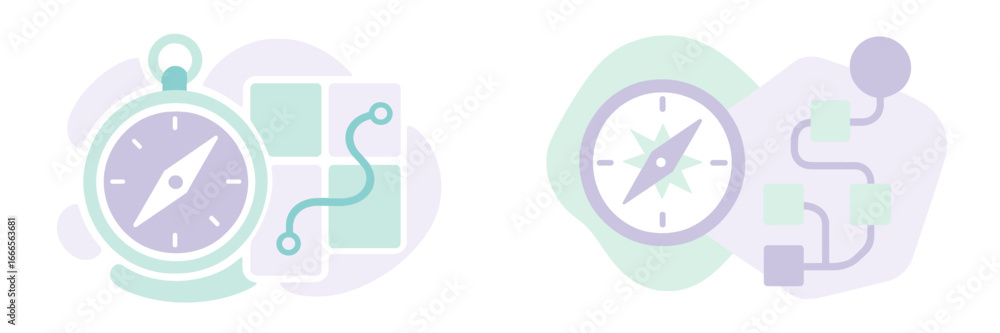 Aufkleber exploring navigation tools through vector illustration design concepts