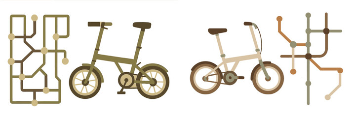 Fototapeta premium Creative vector illustration of bicycles and abstract routes