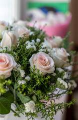 Light cream roses in a bouquet