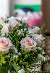 Light cream roses in a bouquet