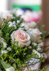 Light cream roses in a bouquet