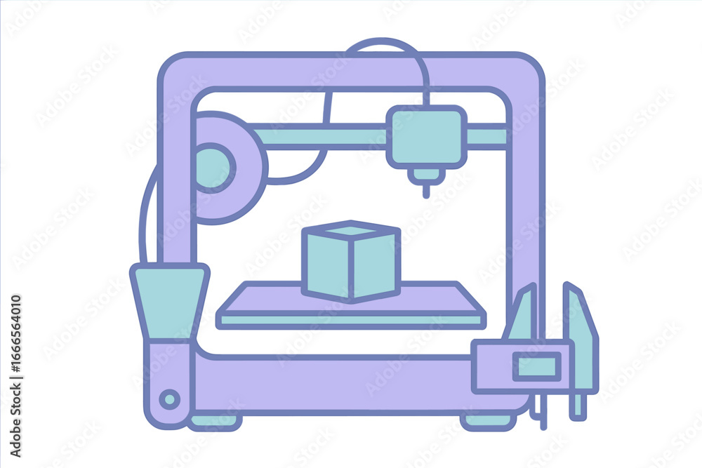 Poster modern 3d printer creating a cube in a minimalist workspace