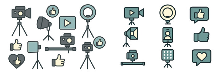 Obraz premium Creative vector icons for social media and video production tools