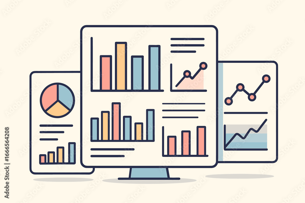Aufkleber digital data analysis dashboard with colorful graphs and charts