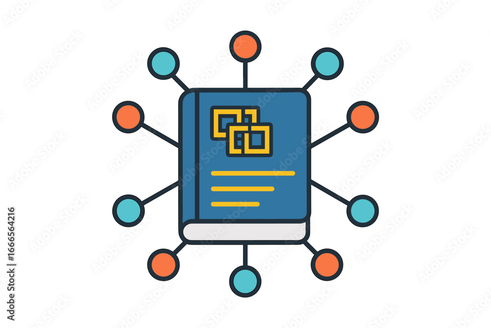 Aufkleber vector illustration of a book connected to various nodes in network